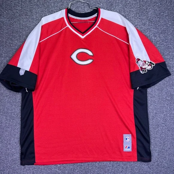 Majestic Cincinnati Reds Jersey Mens 2XL Red Colorblock Mr Redlegs MLB Pullover‎
