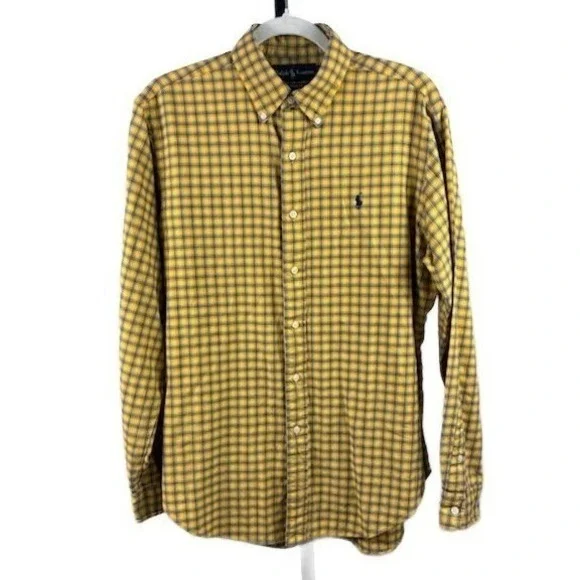 Ralph Lauren Shirt Men's Size Medium Yellow Flannel Classic Fit Button Down‎