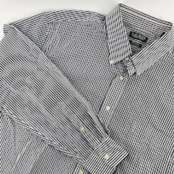 Lauren‎ Ralph Lauren Size 17.5 Stretch Navy White Striped Button Down Shirt