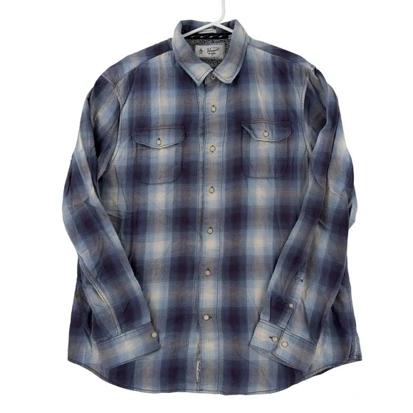 Original‎ Penguin Shirt Mens 2XL Blue Plaid Long Sleeve Button Up Slim Flannel