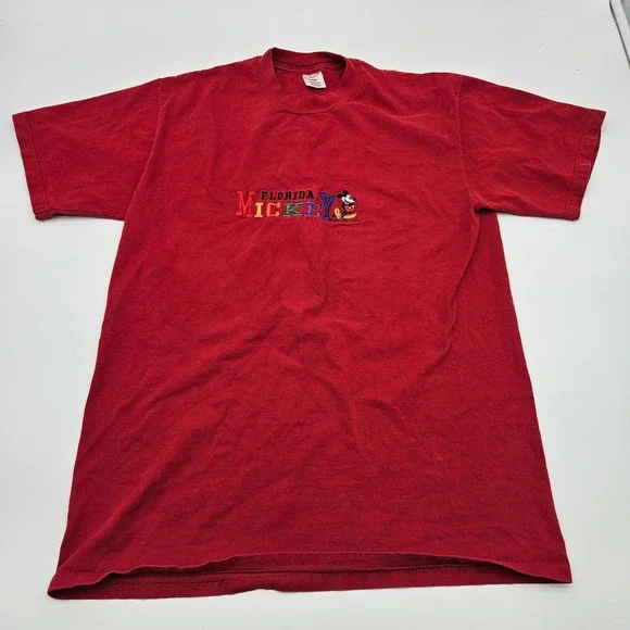 Vintage Sherrys Best Florida Mickey Mouse Embroidered Graphic T‎ Shirt Red Large