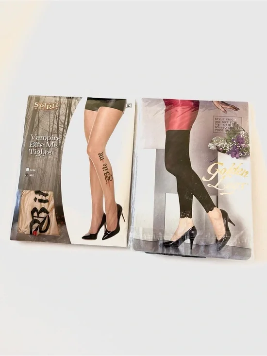 Spirit Sheer Tan 'Bite Me' Tights & Black Lace Hem Leggings Set