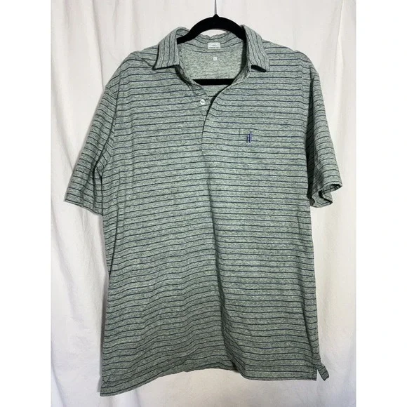 Johnnie-O Hangin Out Men's Green Striped SS Golf Polo Shirt XL GUC‎ O8