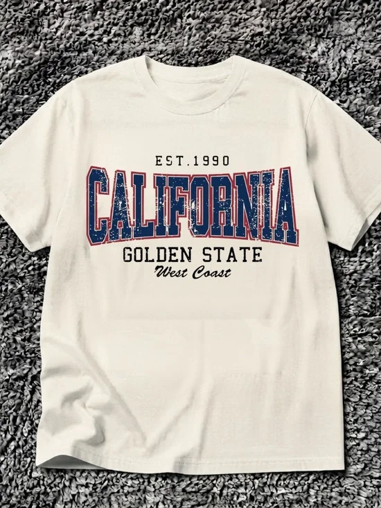 Gildan Cream Short Sleeve Tee with Navy & Red 'California' Graphic