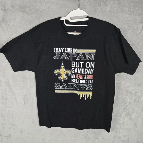 Nfl New Orleans Saints Black T-shirt‎ Hanes Size Large
