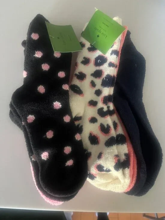 NWT kate spade Plush Cozy Sock Pair in Pink & Black