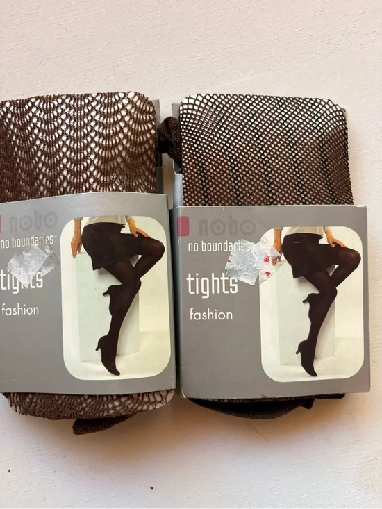 No Boundaries Brown Fishnet & Lace Pattern Tights Duo