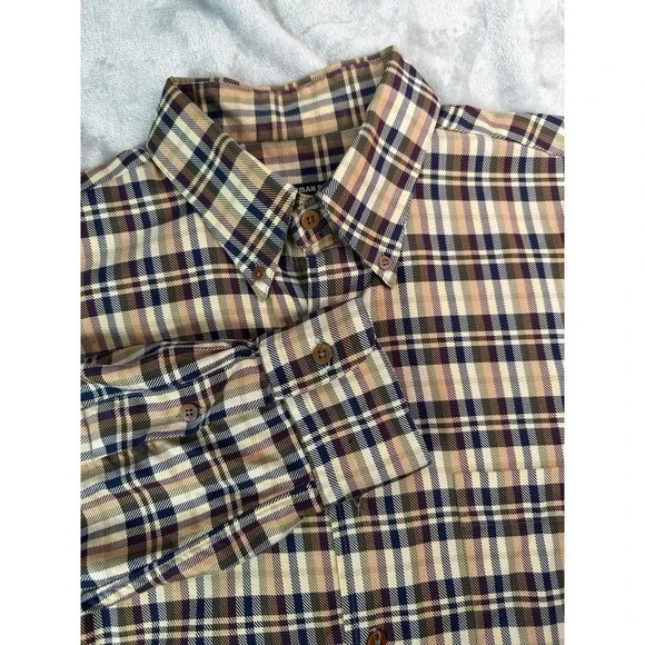 Gitman Bros Shirt Mens Large Beige Plaid‎ Twill Button Down Long Sleeve Pocket