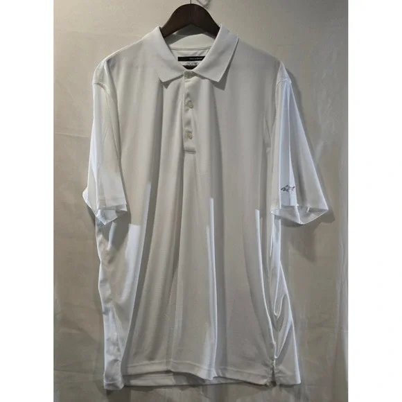 Greg Norman Play Dry Mens‎ XL White Performance Golf Polo Shirt Shark Logo