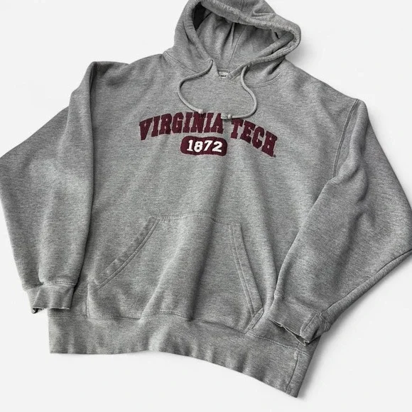 J. America Virginia Tech Hokies Hoodie Mens XL Gray Embroidered 1872 Sweatshirt