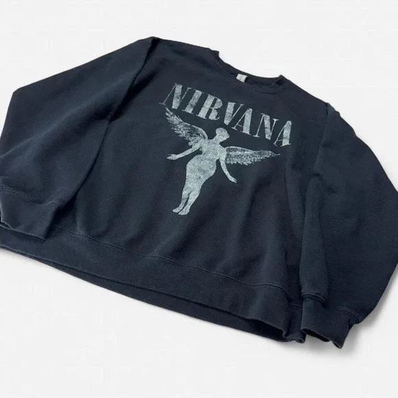 Nirvana In Utero Live 93 Tour Graphic Sweatshirt Mens XL Black Gildan Crewneck
