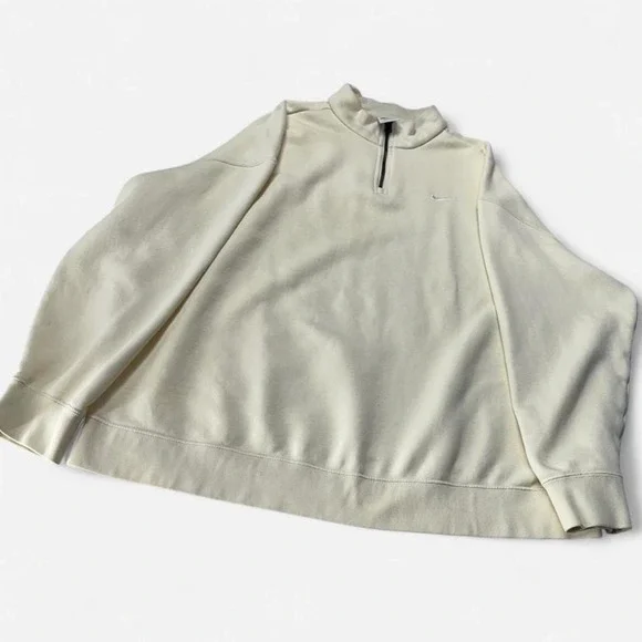 Nike Mens Quarter Zip Fleece Pullover Cream Off White Embroidered Swoosh Large