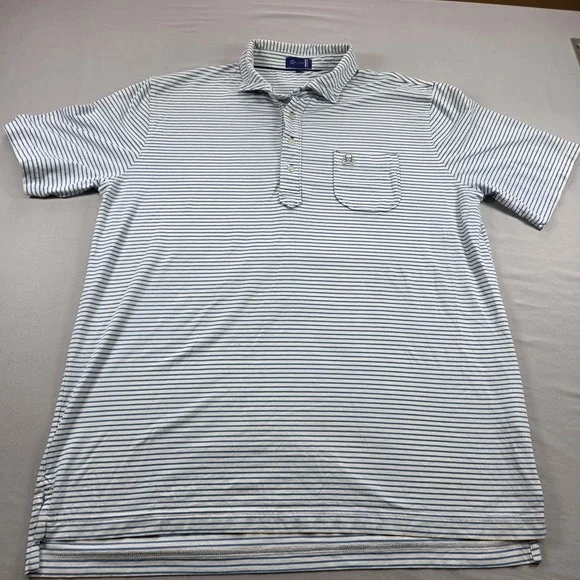Stitch Golf Polo Shirt Mens L Blue Striped Pocket Skull Cotton Stretch