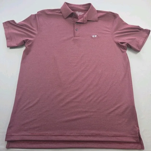 Vineyard Vines On The Go Sankaty Polo Shirt Mens M Red Stripe Golf Stretch OTG