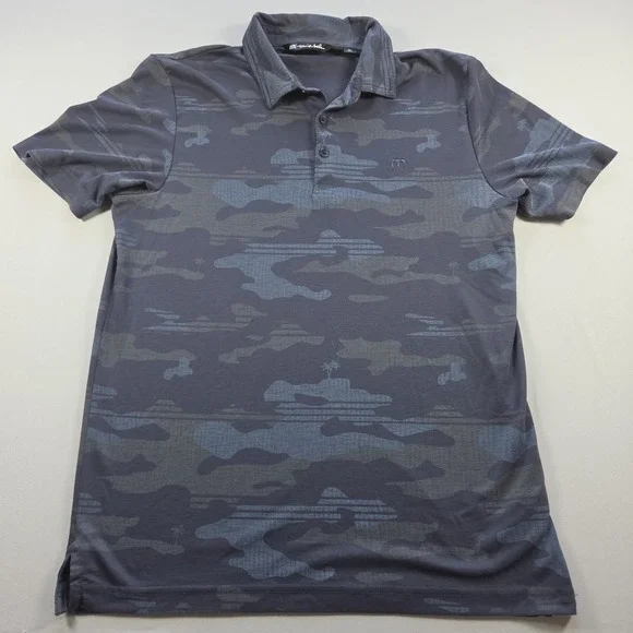 TravisMathew Polo Shirt Mens Medium Gray Camo Golf Performance Stretch Top