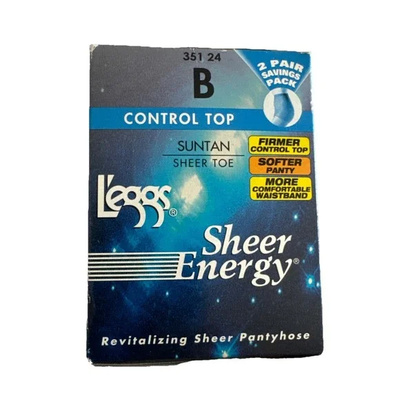 Vintage 2 Pair L'eggs‎ Sheer Energy Size B Suntan 351 24 Control Top Pantyhose