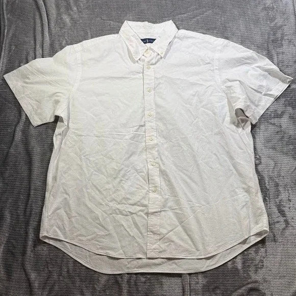 Ralph Lauren Mens XXL White Seersucker Short Sleeve Button Down Shirt Pony Logo