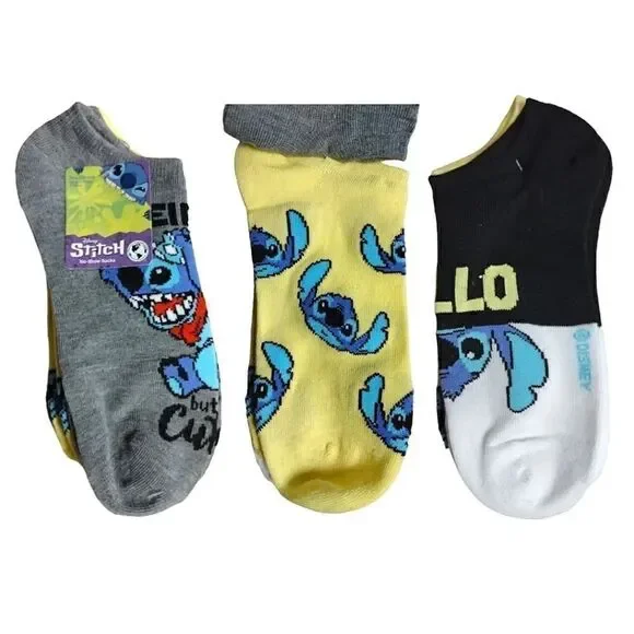 Disney‎ Stitch Colorful 3 Pairs No Show Socks NWT