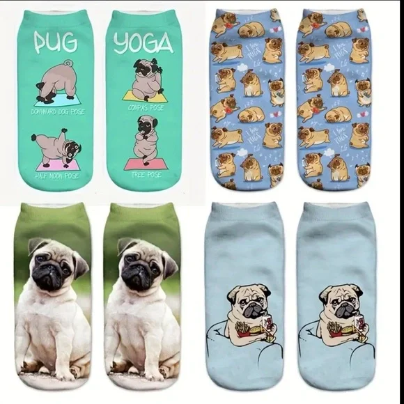 Pugs No Show Socks 4 Pairs NWOT
