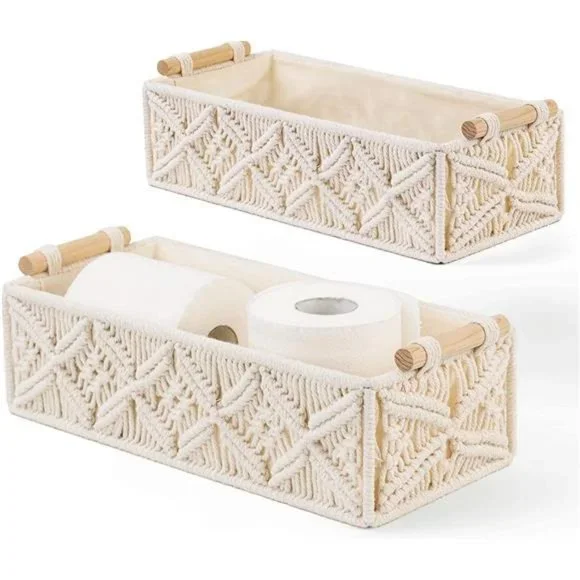 Storage Basket for Toilet Paper, Small Decorative Shelf Basket, Set of 2, Beige