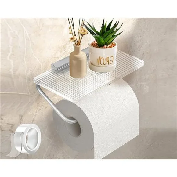 Self Adhesive Toilet Paper Holder with Shelf - Paper Towel Holder Wall Mount