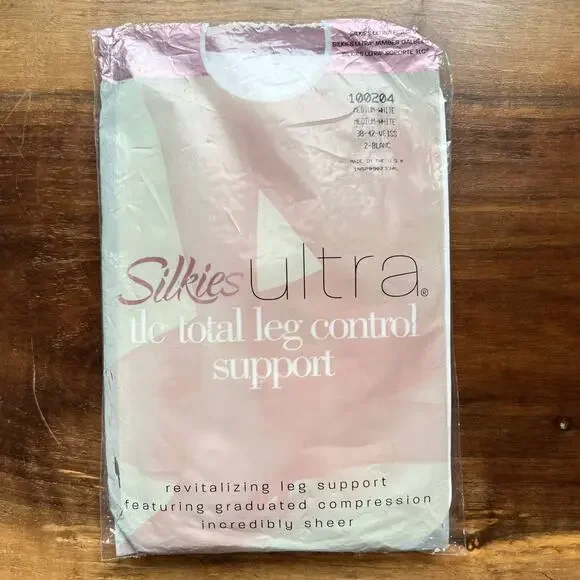 Silkies Ultra TLC Total Leg Control Supoort Nylon Tights Sheer‎ White Medium Y2K
