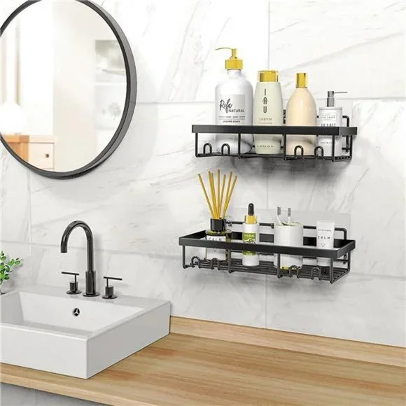 (2Pack), Self Adhesive Black Bathroom Shelves Basket