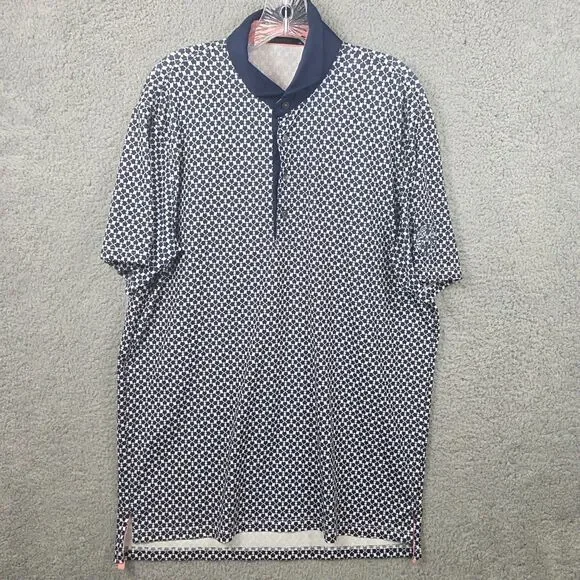 Greyson Men's Polo Golf Shirt Performance Wolf All Over Print Navy Blue SIze M