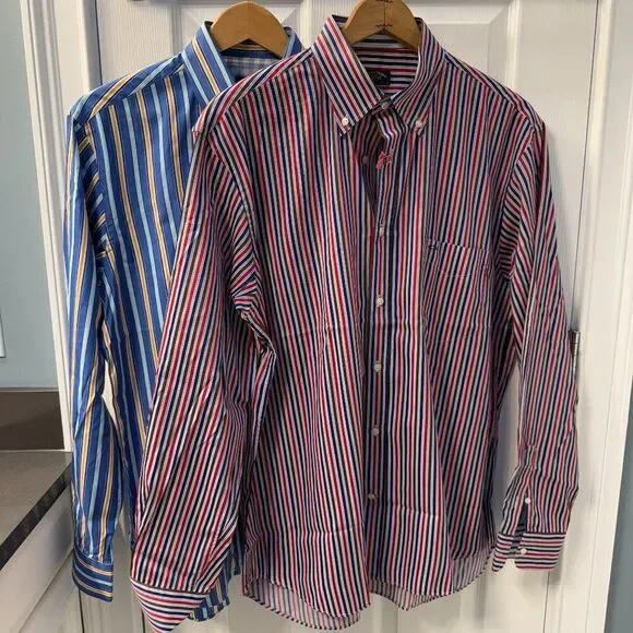 TWO Paul & Shark Yacht Club Vibrant Striped Button Down Dress Shirts Italy 43 41