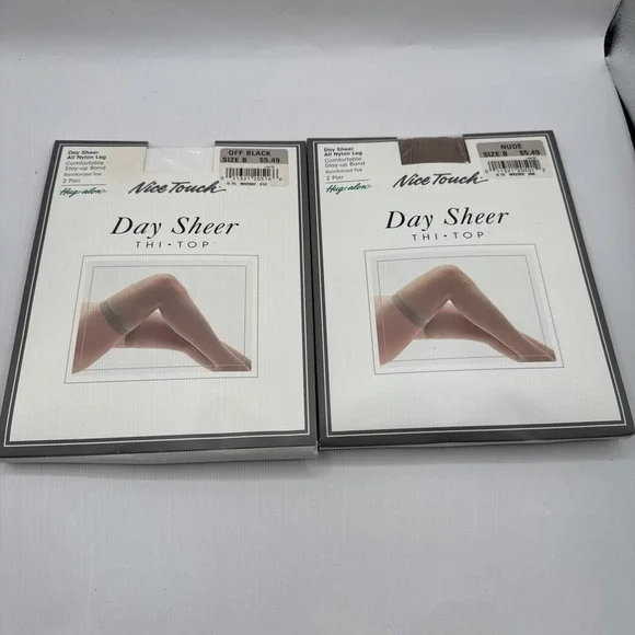 Vintage Sears‎ Nice Touch Lycra Sheer Leg THI TOP Stockings in Color Nude Size B