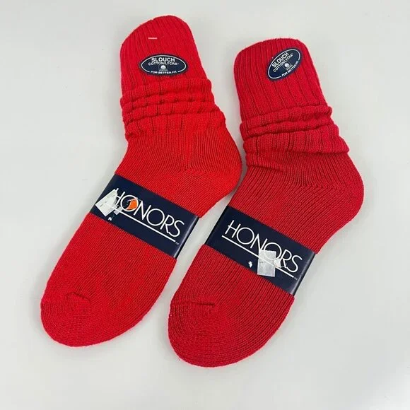 Honors RED Slouch Vintage Socks Womens size 9-11 NOS Made‎ in USA