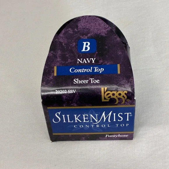 L'eggs Silken Mist Women‎ Size B Navy Control Top Sheer Toe Pantyhose 90's