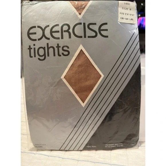 Vintage 80s Exercise Tights Tan Brown Nylon Dance Aerobics Size B Made in USA