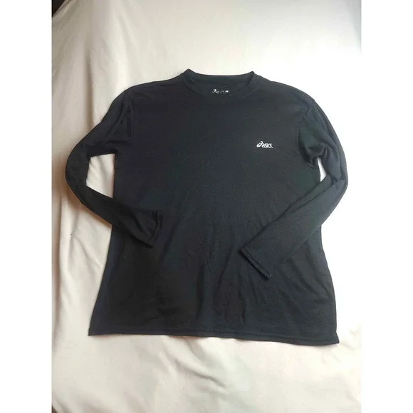 Asics Mens Small Black Long Sleeve CoolMax Performance Running Shirt