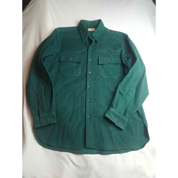 LL Bean Chamois Cloth Shirt Mens XL Forest Green Heavy Flannel Button Down