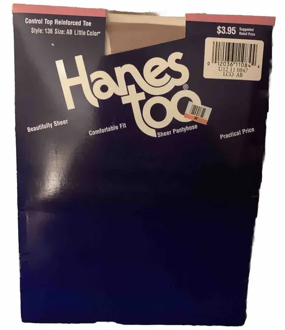 Vintage Hanes Too Control Top Reinforced Pantyhose AB Little Color 136