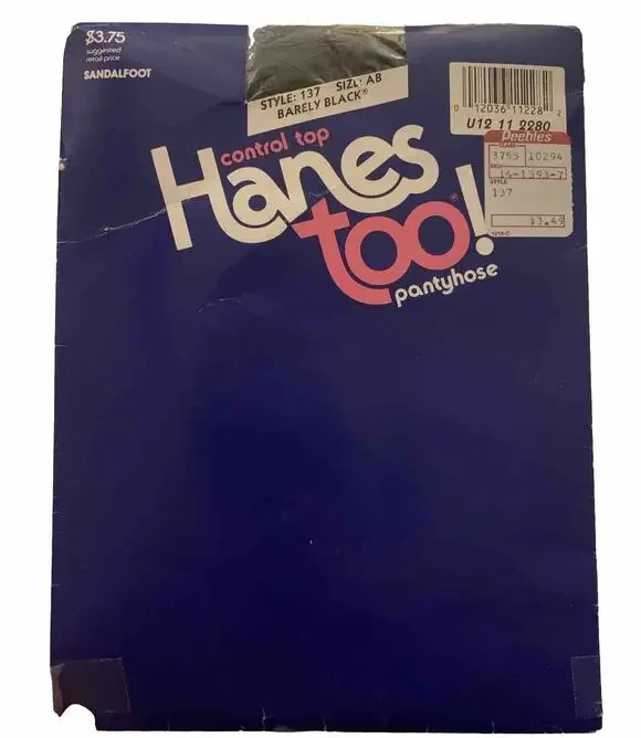 Vintage Hanes Too Control Top Sandalfoot Pantyhose AB Barley Black 137