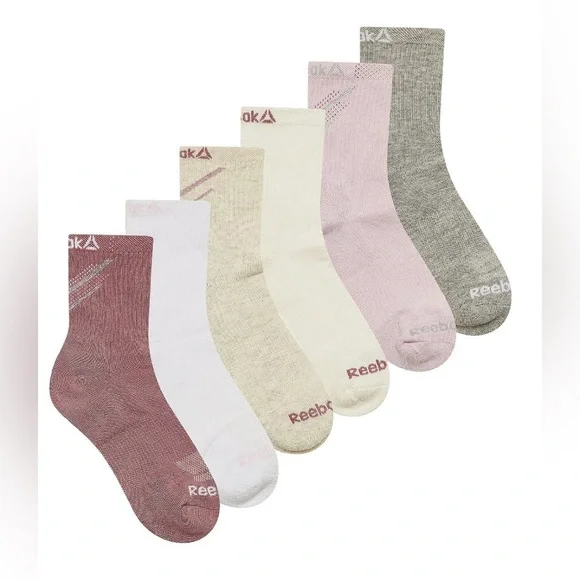 Reebok Tech Comfort Targeted Cushion MidCrew Socks, Stocking Stuffers, 6-Pack