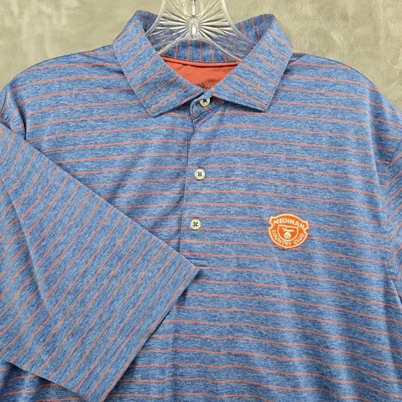 johnnie-O Polo Shirt Mens M Blue Striped Medinah Country Club Short Sleeve