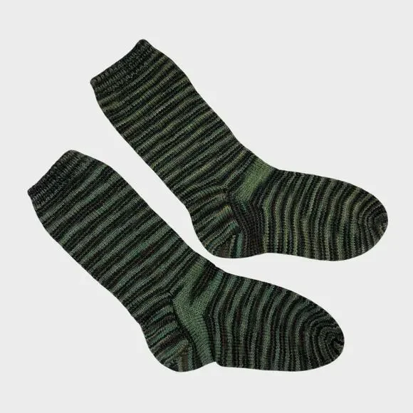 Hand Knit Womens Socks Variegated Green
