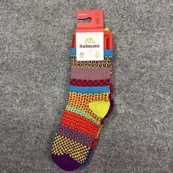Solmate Crew Socks Womens M Multicolor Cosmos Fair Isle Recycled Cotton USA