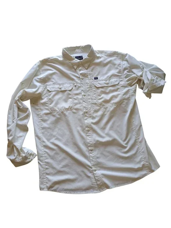 Patagonia Mens Long Roll Tab Sleeve White Button-Up Outdoor Shirt L Vented