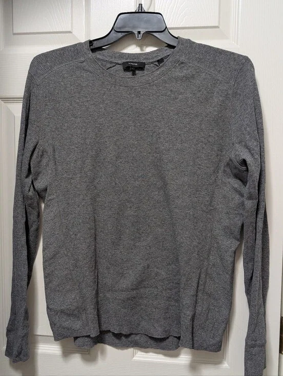 VINCE Waffle Knit Long Sleeve Top Dark Gray Size Large L Crewneck