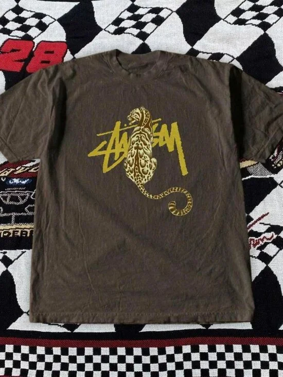 Stussy yellow tiger dark chocolate t-shirt