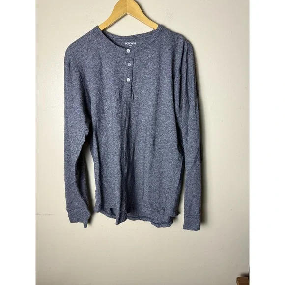 Bonobos Slim Fit Long Sleeve T Shirt Mens L Gray 1/4 Button Up Casual Breathable