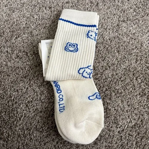 Hello Kitty & Friends Crew Socks Adult White Blue Ribbed Kawaii NWT Bio World