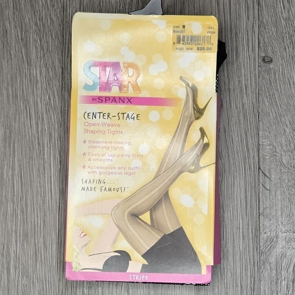 Spanx Star Power Center-Stage Open-Weave Shaping Tights Stripe Black Size B New