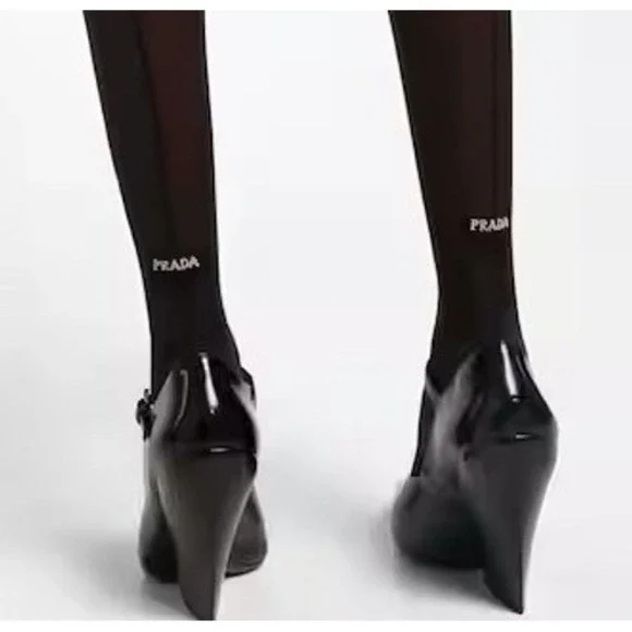 Prada‎ Black Nylon Light Tights Sheer Logo Detail Made in Italy Size 1 NWT