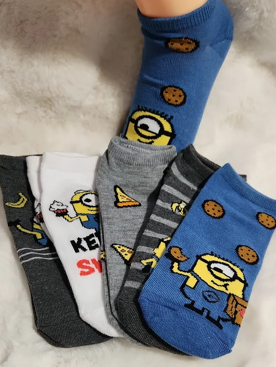 Minion Novelty Ankle Socks - Blue, Gray, White, Black