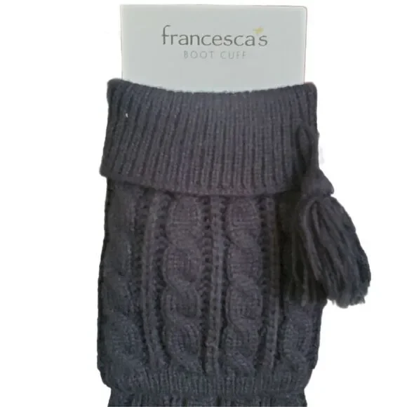 Francescas Boot Cuff Black Cable Knit Boot Topper Tassel New One Size